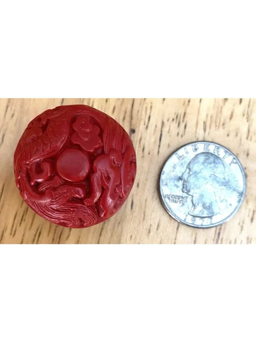6 Deep Red Cinnabar 3D Carved Beads